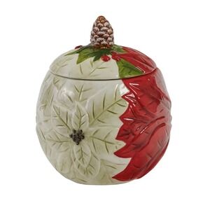 Park Designs Poinsettia Pine Cookie Jar 9945-696 Christmas Ceramic NOS NIB 20in